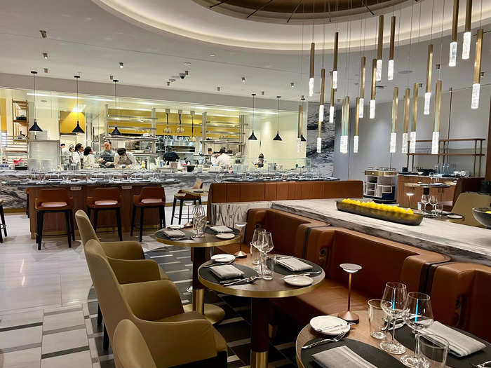The Delta One Lounge is divided into several sections, the most glamorous being its 140-seat Brasserie restaurant.