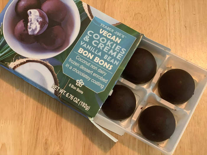 The vegan cookies-and-creme coconut bonbons are a convenient, dairy-free treat.