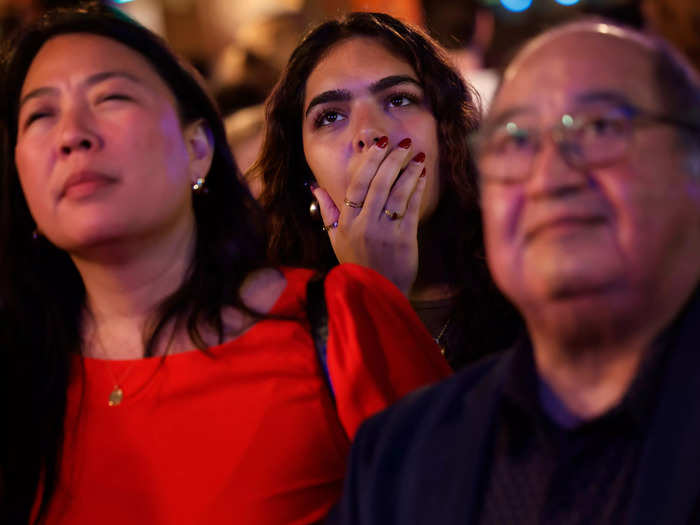 A viewer at a watch party in Washington, DC, placed her hand over her mouth during the debate.