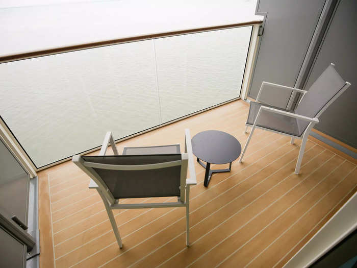 Like many luxury cruise ships, every cabin on Silver Ray has a furnished balcony.