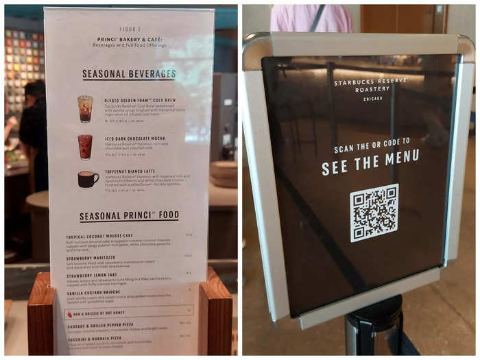 When I visited, there was a small menu by the counter listing the seasonal food and beverages, but other than that there was no full menu available without scanning the QR code.