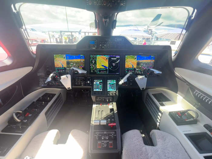 The cockpit has two seats, but the 300E requires only one pilot. In fact, it