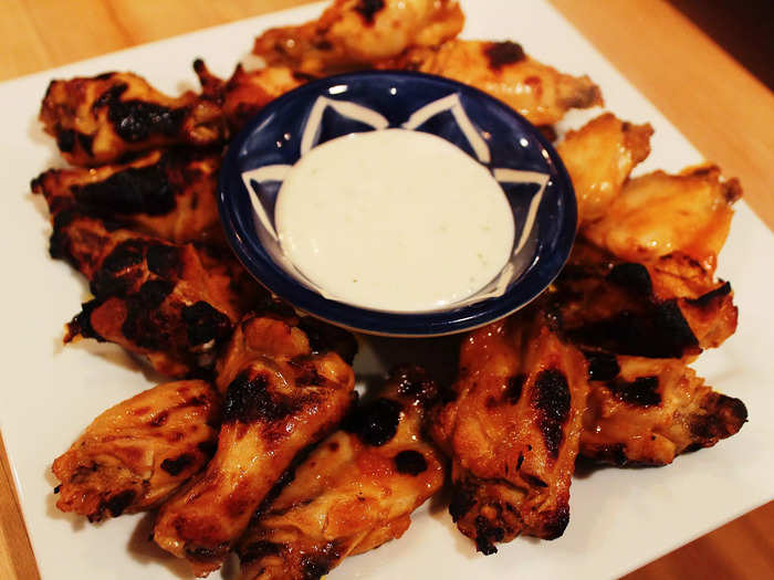 Once the wings were done, I served them with some blue-cheese dressing.