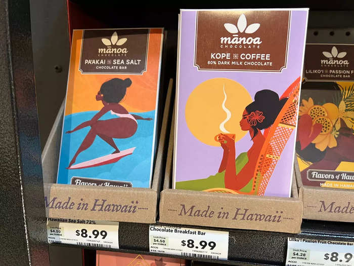 Specialty foods, like these chocolate bars from Hawaii, were cheaper than I