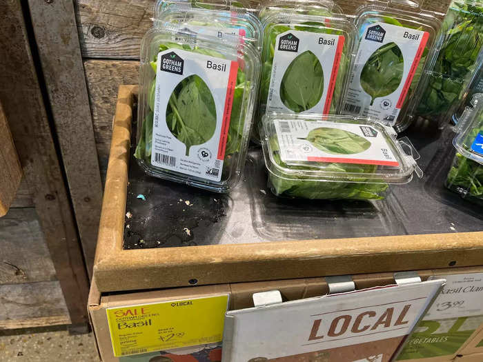 First up was the produce section, where I found this pack of basil for my spaghetti.