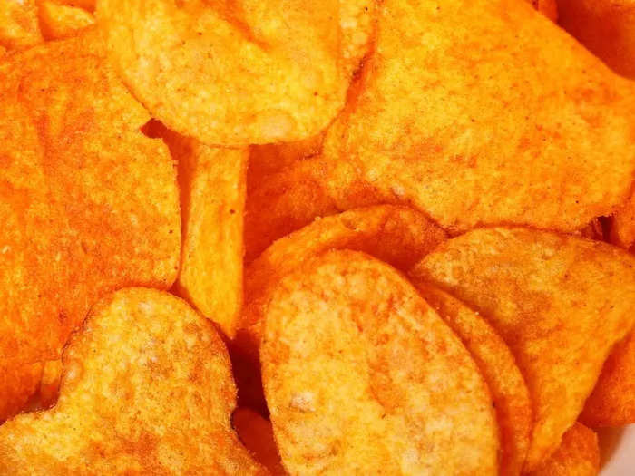 Potato chips add a crunchy texture.