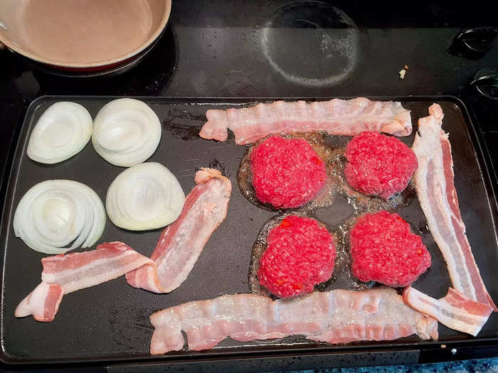 I drizzled some vegetable oil on my griddle and threw my patties on top.