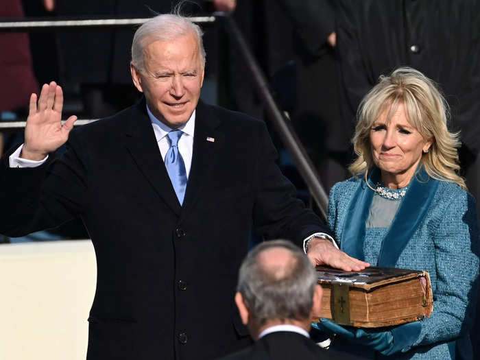 January 2020: Jill held the Biden family Bible for Joe