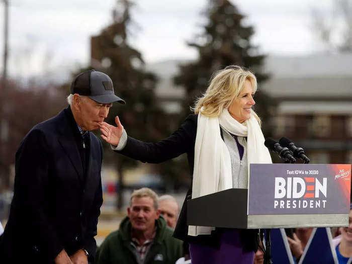 December 2019: In an unusual campaign stop moment, Joe nibbled on his wife