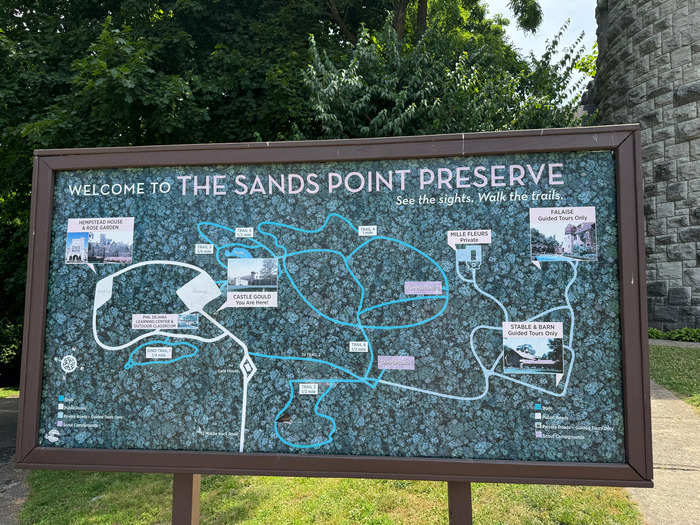 After I parked, I was greeted with a map of the preserve, including the locations of its four mansions and multiple hiking trails.