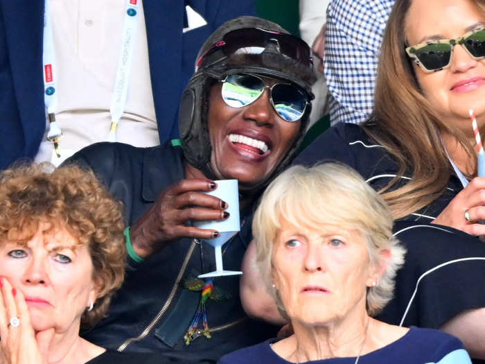 The multitalented model, singer, and actor Grace Jones was spotted having a laugh in the crowd.