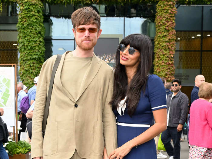 Couple James Blake and Jameela Jamil posed for pictures on club grounds.