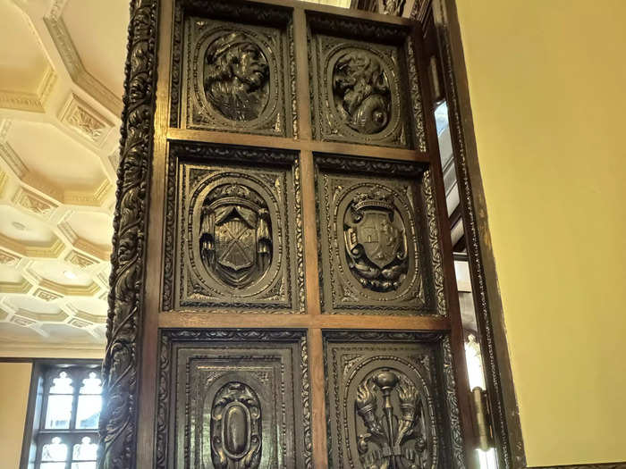 These doors, which were originally carved in Spain in the 16th century, lead to the billiards room.