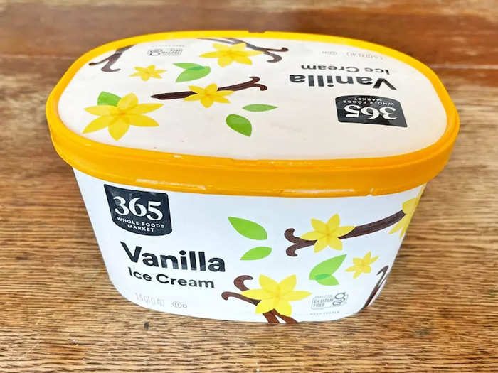 The 365 vanilla ice cream from Whole Foods had a distinctive yellow color when I opened it.