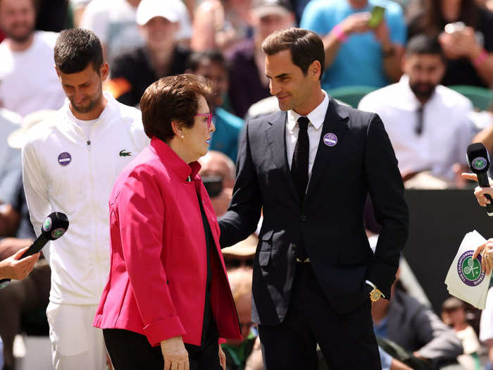 Roger Federer wore a Rolex at a 2022 Wimbledon celebration.