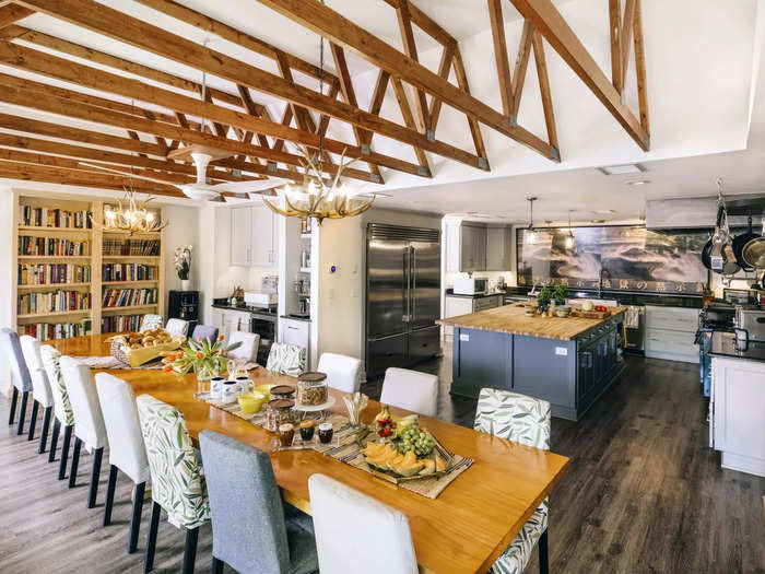 A "Green Room" offers a large kitchen, dining area, and a lending library of books.