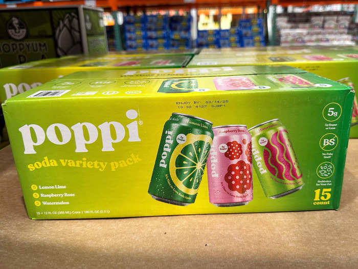 I always grab a box of Poppi prebiotic soda. 