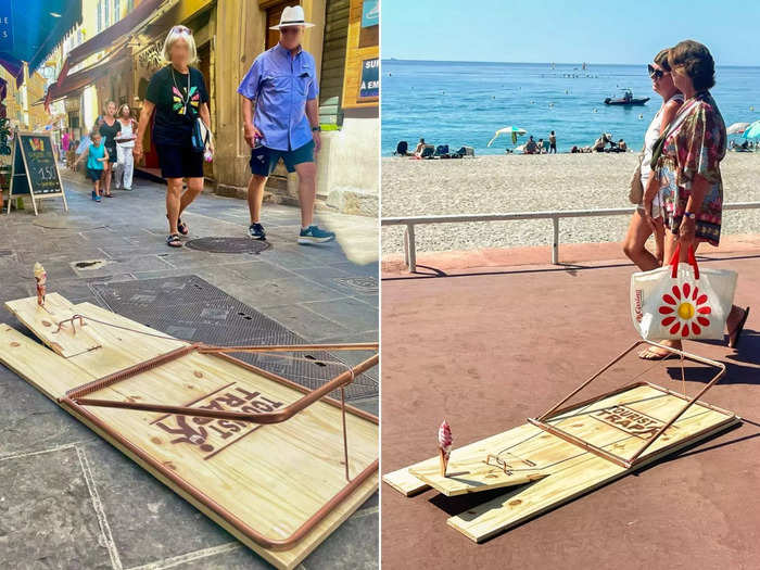 Local street artists bring the overtourism message into public spaces.