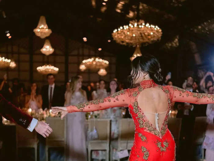 While Lee was designing her collection, she asked the Galia Lahav team to create a custom tea ceremony dress that paid tribute to her Chinese-American roots. 