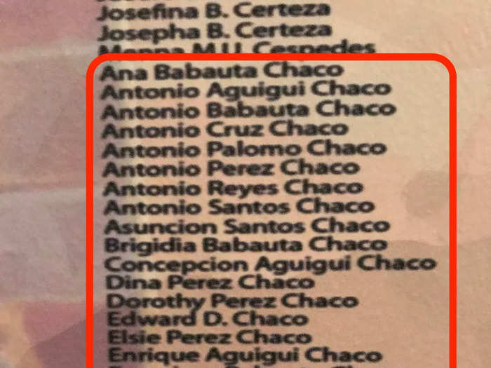 A wall of this exhibit is dedicated to those affected by the war. My cousins and I ran our fingers down the wall and found "Chaco," one of our family