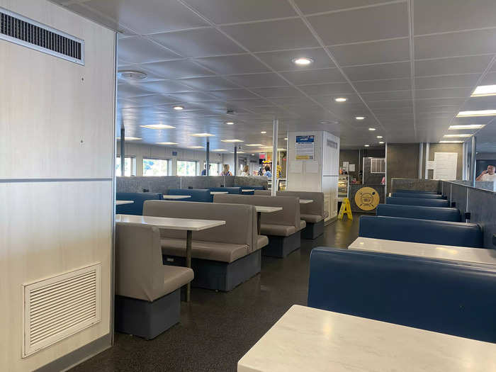 There were big dining areas on the boat. 