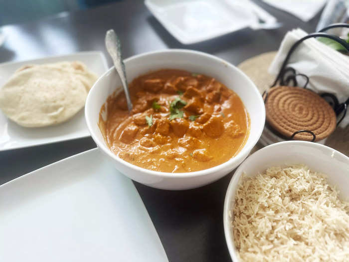 I served the curry in a hurry with naan and rice.