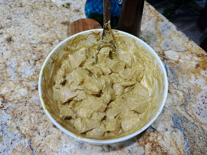 Letting the marinated chicken hang out in the fridge overnight made it flavorful and tender.