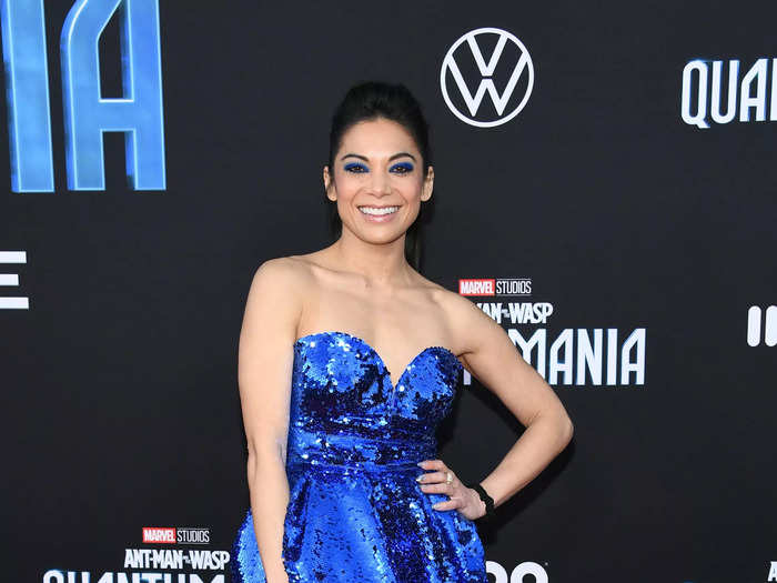 Ginger Gonzaga went monochromatic at the LA premiere of "Ant-Man and the Wasp: Quantumania" in February 2023.