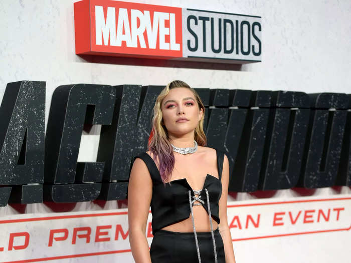 Florence Pugh went for edgy glam with this tie-front crop top at the UK "Black Widow" premiere in June 2021.