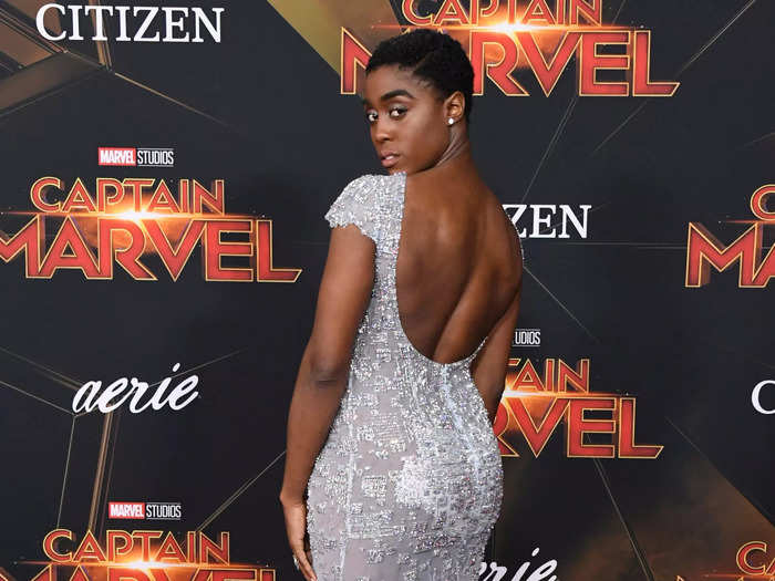 Lashana Lynch attended the same premiere in a backless ice-blue gown.