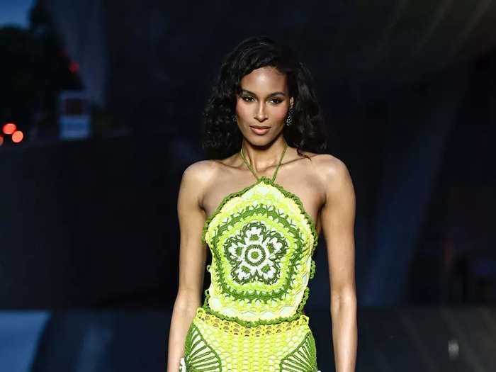 Cindy Bruna, a Frech model, wore an eye-popping lime-green dress.