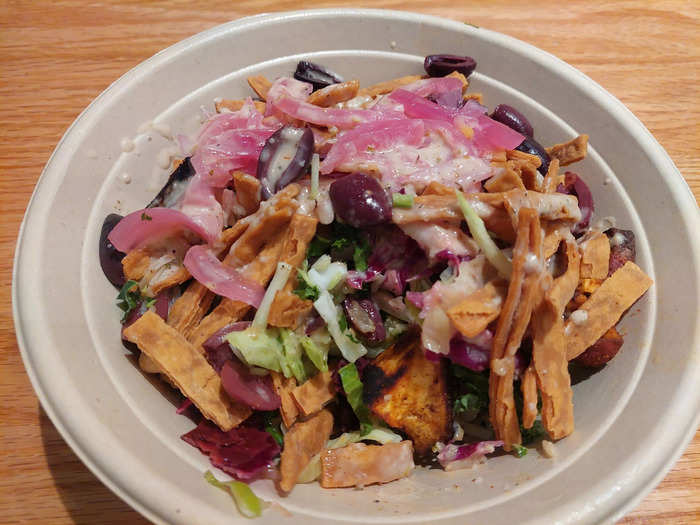 My bowl looked monstrous. It tasted great, though. The white sweet potato wasn