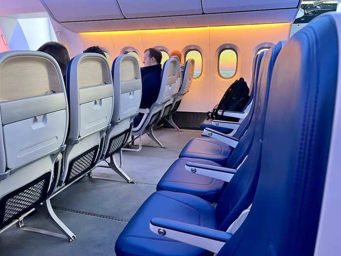 The economy cabin mockup on display featured 18-inch seats, but airlines can customize how they configure the plane.