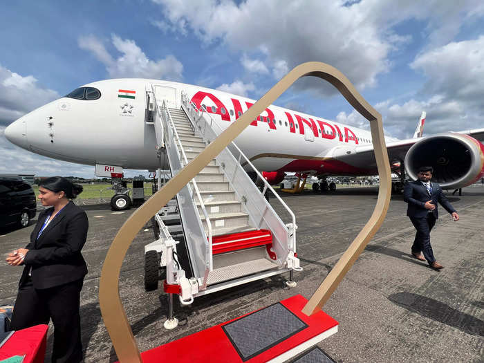 Air India displayed one of its brand-new Airbus A350 jets at the Farnborough Airshow last week.