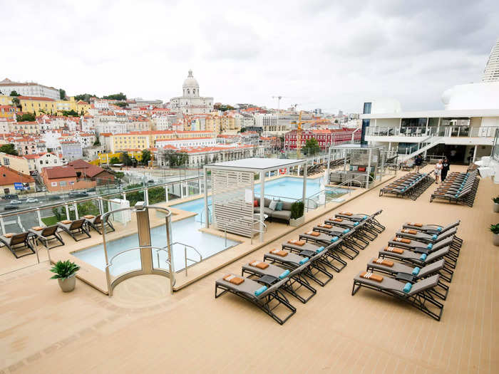 Instead of a traditional pool deck with lounge chairs flanking all sides of the pool, Silver Ray