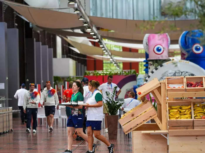 Crates of grab-and-go fruit are also available to Olympians.