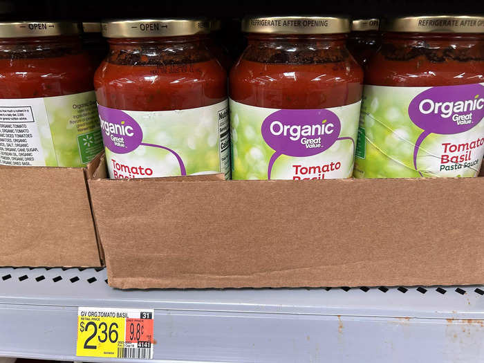 Tomato-basil pasta sauce was pretty pricey at Walmart. 