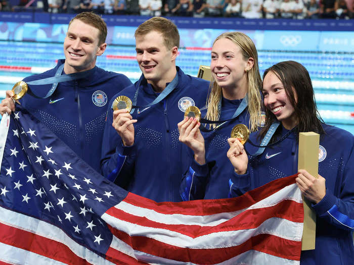 Team USA swimmers Gretchen Walsh and Torri Huske were members of two world-record-breaking relay teams.