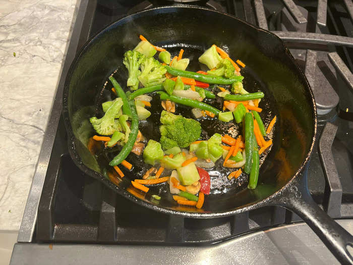 While cooking, the Whole Foods blend looked more appetizing than the version from Wegmans.