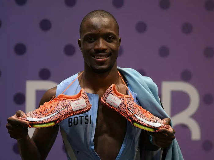 Letsile Tebogo of Botswana wore running shoes adorned with his late mother