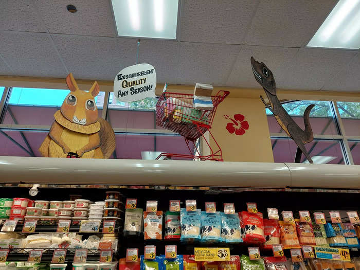 ... and this display complete with a squirrel, dinosaur, mini shopping cart, and terrible pun.