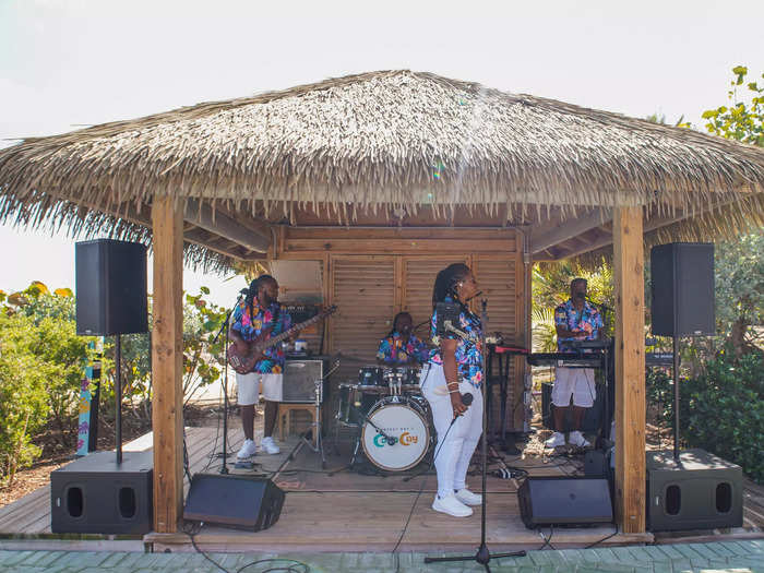 As Royal Caribbean guests step onto the island, a band greets them with Caribbean tunes.