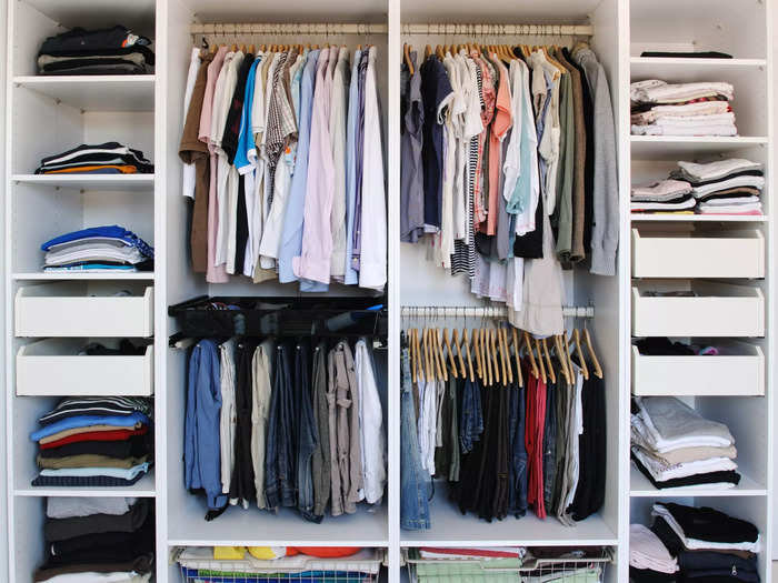 Collecting old clothes minimizes useful closet storage. 