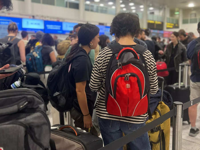 I arrived by 9 a.m. for my 1:05 p.m. flight, and the line was already dozens of people long. 