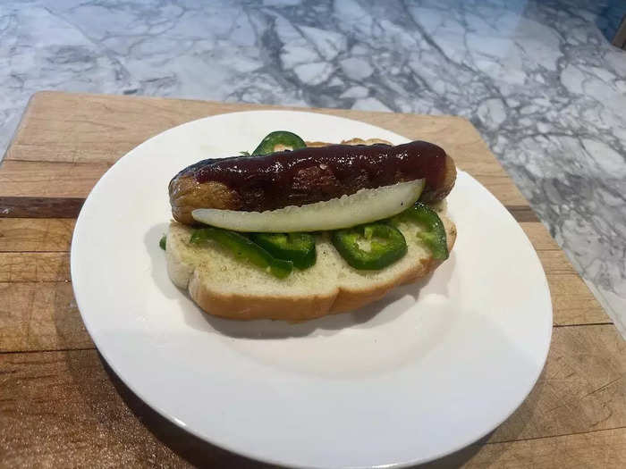 I tried to come up with a way to balance the sweetness in the sweet-apple-chicken sausage.