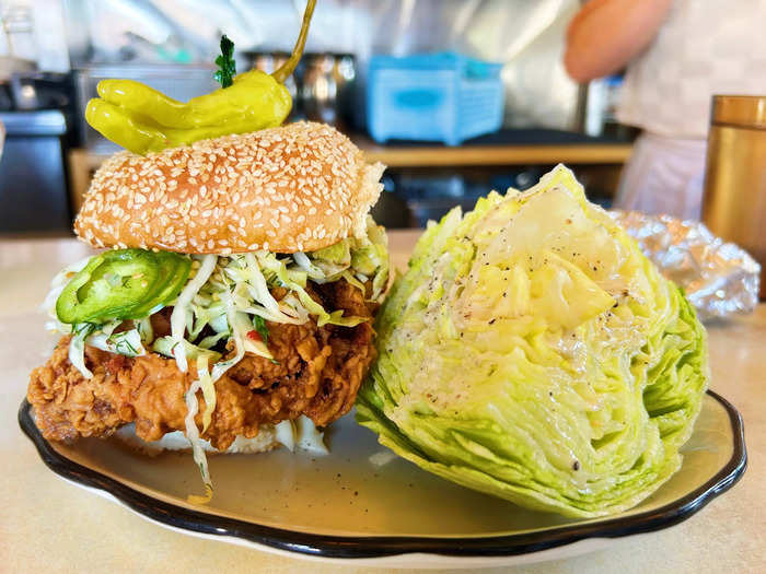 The next day, I returned to the diner to try the famous fried chicken sandwich. 