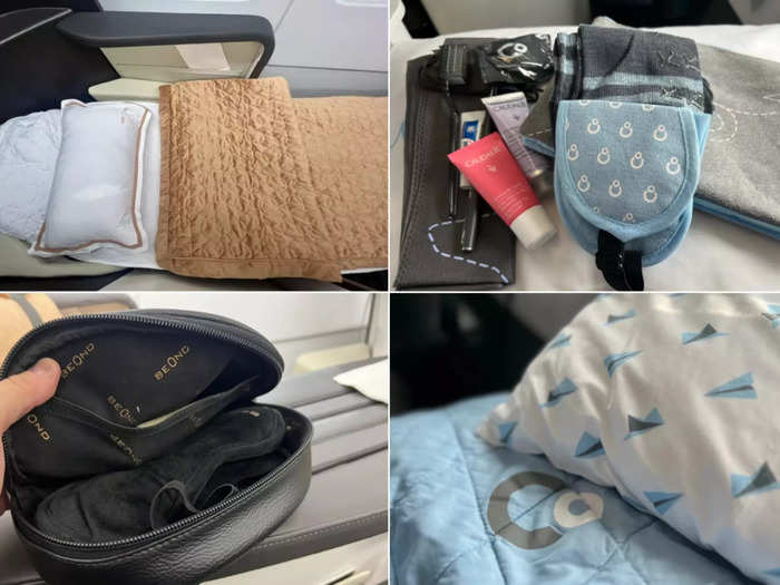 The airlines provide good linens and amenity kits.