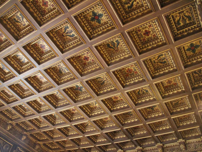 Recessed boxes called coffers adorned the ceiling.