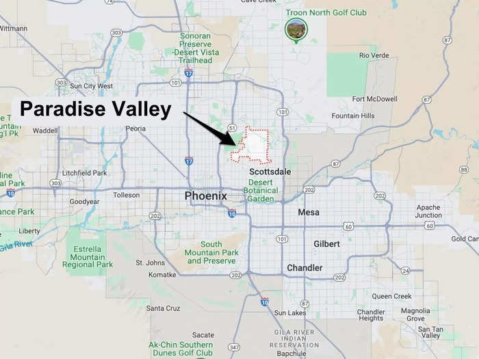 Paradise Valley sits between Phoenix and Scottsdale.