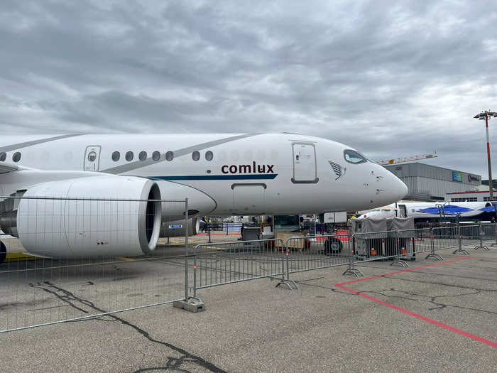 Airbus exhibited a business-jet version of its A220 airliner at EBACE, an aviation conference in Geneva.